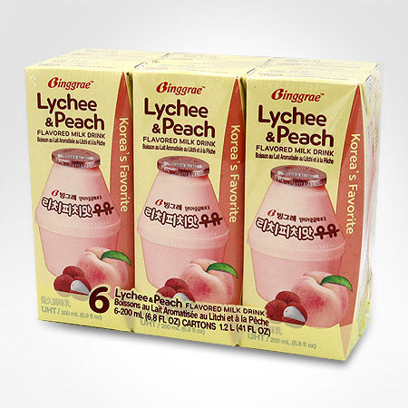 BINGGRAE LYCHEE&PEACH FLAVORED MILK DRINK 200ML*6