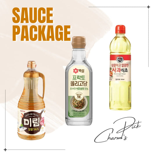 Korean Cooking Sauce Set – Mirim 1.8L, Oligodang Syrup 700ml, Apple Vinegar 900ml / 미림 1.8L, 백설 올리고당 700ml, 사과식초 900ml
